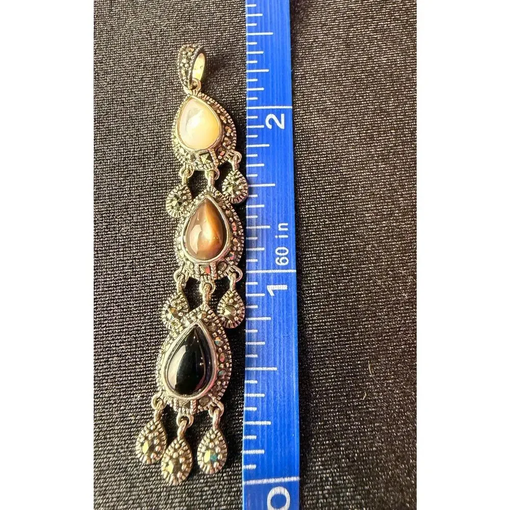 Vintage marcasite and multi-gemstone pendant, 925 sterling silver Thailand. - Picture 5 of 6